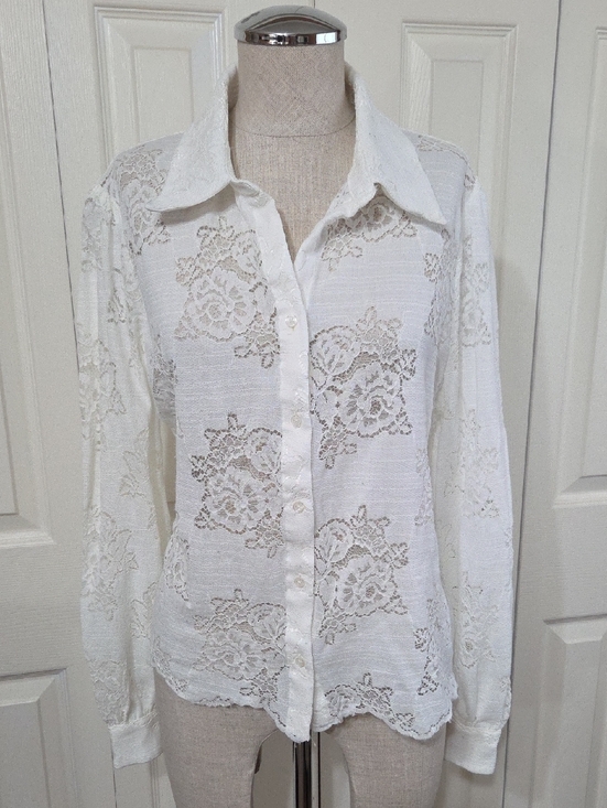 White House Black Market Tops - White House Black Market White Lace Button-Front Blouse